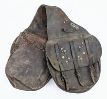 Antique US Cavalry Leather Saddle Bags With  Custom Studs