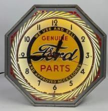 Vintage Genuine Ford Parts Neon Advertising Clock By NPI