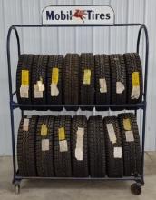 Vintage Mobil Service Station Tire Display Rack Full Of NOS Tires
