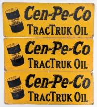 3) Vintage SST Cen-Pe-Co Motor Oils TracTruck Oil Signs w/ Barrel Graphics