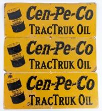 3) Vintage SST Cen-Pe-Co Motor Oils TracTruck Oil Signs w/ Barrel Graphics