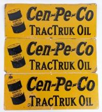 3) Vintage SST Cen-Pe-Co Motor Oils TracTruck Oil Signs w/ Barrel Graphics