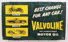 Vintage Valvoline Motor Oil Advertising Banner w/ Automobile Graphics 57x33