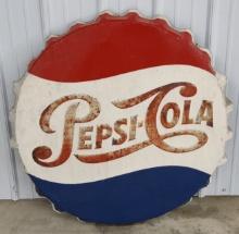 3ft Vintage SST Pepsi-Cola Embossed Bottle Cap Sign