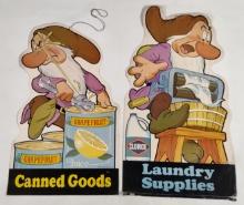 2) Vintage Disney Snow White Store Display Isle Marker Signs / Grumpy