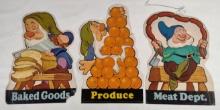 3) Vintage Disney Snow White Store Display Isle Marker Signs / Dwarves