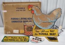 Large Vintage Purina Egg Laying Hen Animated Store Display w/ Shipping Box