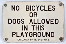 Vintage SSP Chicago Park District No Bicycles Sign