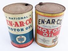 (2) Vintage EN-AR-CO Motor Oil Metal 5 Quart Oil Cans