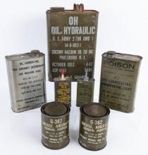 (7) Vintage US Military Oil / Grease Cans