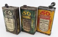 (3) Early SOCONY Standard Oil New York One Quart Cans
