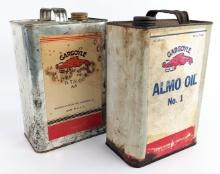(2) Vintage Gargoyle Mobiloil One Gallon Paper Label Cans