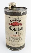 Full Early Gargoyle Mobiloil ÒBÓ One Quart Oil Can