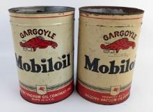 (2) Early Gargoyle Mobiloil 5 Quart Metal Oil Cans
