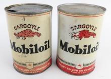 (2) Early Gargoyle Mobiloil 1 Quart Metal Oil Cans