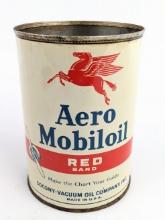 Vintage Aero Mobiloil Red Band Aircraft Oil One Quart Metal Can