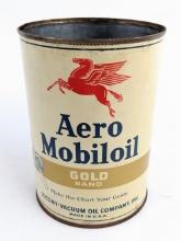 Vintage Aero Mobiloil Gold Band Quart Metal Aircraft Oil Can