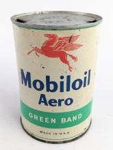 Vintage Mobiloil Aero Green Band Aircraft Metal Quart Oil Can