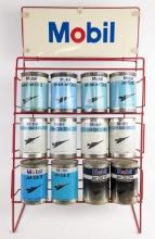 (12) Vintage Mobil Jet Oil Quart Cans w/ Metal Display Rack