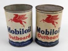 (2) Vintage Mobiloil Outboard Quart Metal Oil Cans