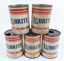(5) Vintage Mobil Lubrite Motor Oil One Quart Metal Oil Cans