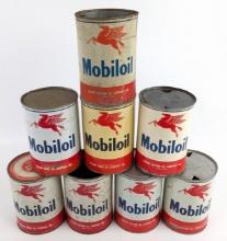 (8) Vintage Mobiloil One Quart Metal Oil Cans