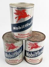 (3) Vintage Mobil Mobilfluid Automatic Transmission Fluid One Quart Cans