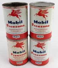 (4) Vintage Mobil Freezone One Quart Metal Anti-Freeze Cans