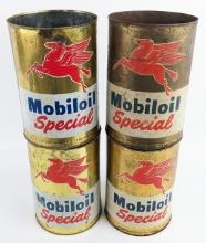 (4) Vintage Mobioil Special 5 Quart Metal Oil Cans