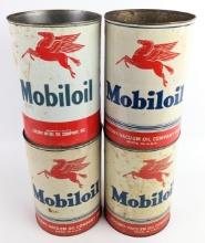 (4) Vintage Mobiloil 5 Quart Metal Mobil Oil Cans
