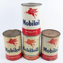 (4) Vintage Mobiloil 5 Quart Metal Oil Cans