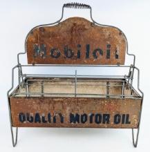 Vintage Mobiloil Service Station Quart Oil Can Display Rack Carrier