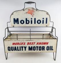 Vintage Mobiloil Service Station Quart Oil Can Display Rack Carrier
