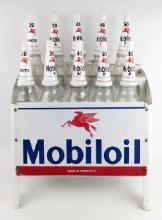 Vintage Mobioil Service Station 10 Oil Bottle Display Rack / Carrier w/ SSP Sign & Bottles