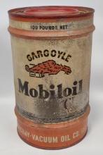 Early Gargoyle Mobiloil "C" 100lb Oil Can / Drum