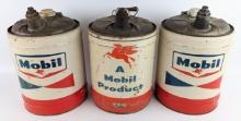 (3) Vintage Mobil Oil 5 Gallon Metal Cans