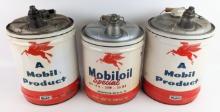 3) Vintage Mobil Service Station 5 Gallon Oil Cans