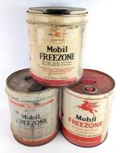 3) Vintage Mobil Freezone 5 Gallon Anti-Freeze Cans