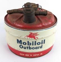 Vintage Mobiloil Outboard 2-1/2 Gallon Oil Can w/ Wood Handle
