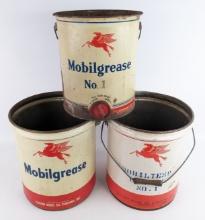 3) Vintage Mobilgrease 35lb Metal Grease Cans