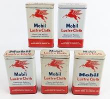 (5) Vintage Mobil Lustre Cloth Tin Cans