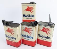 (4) Vintage Mobilube GX 90 Outboard Gear Oil 2lb Metal Oil Cans