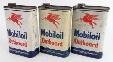 (3) Vintage Mobiloil Outboard Boat Motor Quart Oil Cans