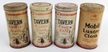 (4) Vintage SOCONY-VACUUM Mobil Lustre Cloth Metal Cans