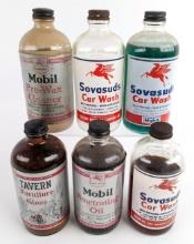 (6) Vintage Mobil Service Station Glass Pint Sized Bottles
