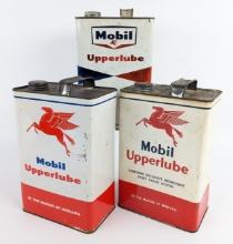 (3) Vintage Mobil Upperlube One Gallon Metal Oil Cans