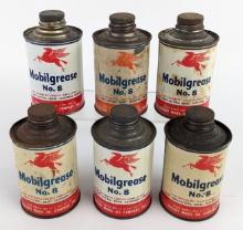 (6) Full Vintage Mobil Mobilgrease No.8 Cone Top 7oz Cans