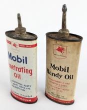 (2) Early SOCONY Mobil Lead Top Penetrating / Handy Oil 4oz Oiler Cans