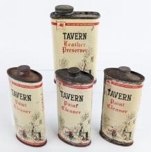 (4) Vintage Mobil Tavern Paint Cleaner / Leather Preserver Metal Cans