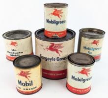(6) Vintage Mobilgrease Metal Grease Cans